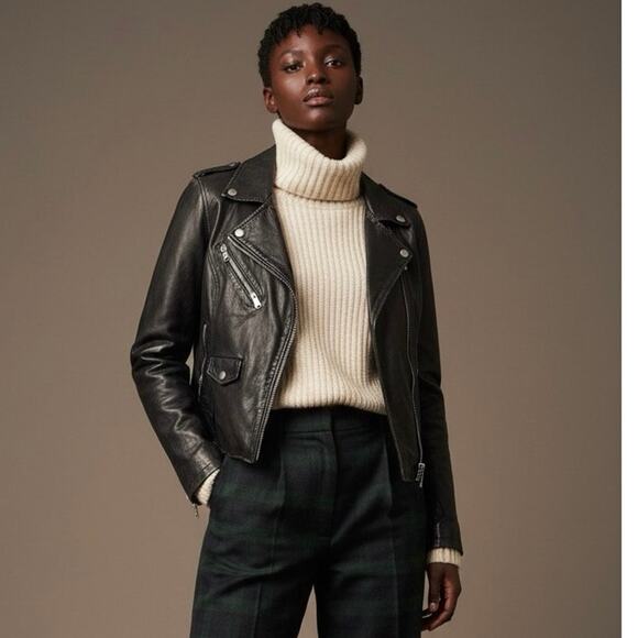 Zara Leather Jacket Womens Small Long Sleeve Full Zip Moto Biker Black